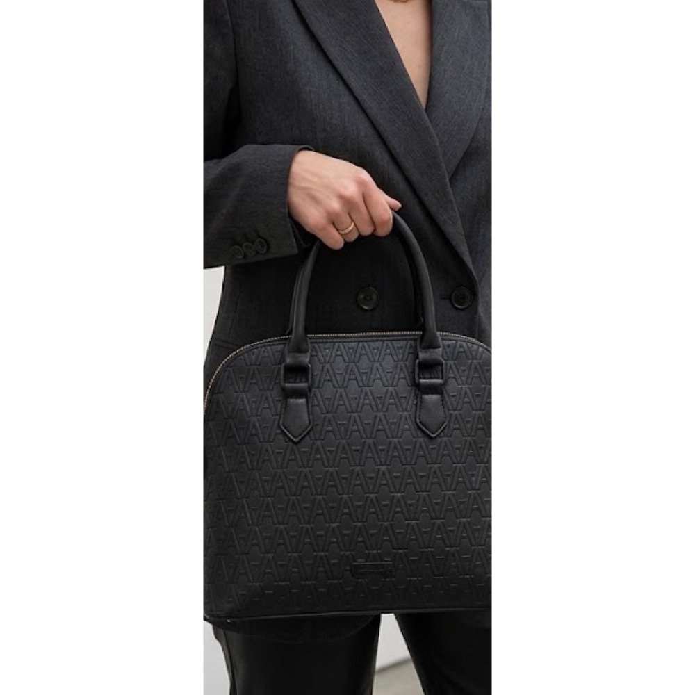 Aldo Satchel Handbag Women OS Black Excellent Embossed Monogram Dome Bag